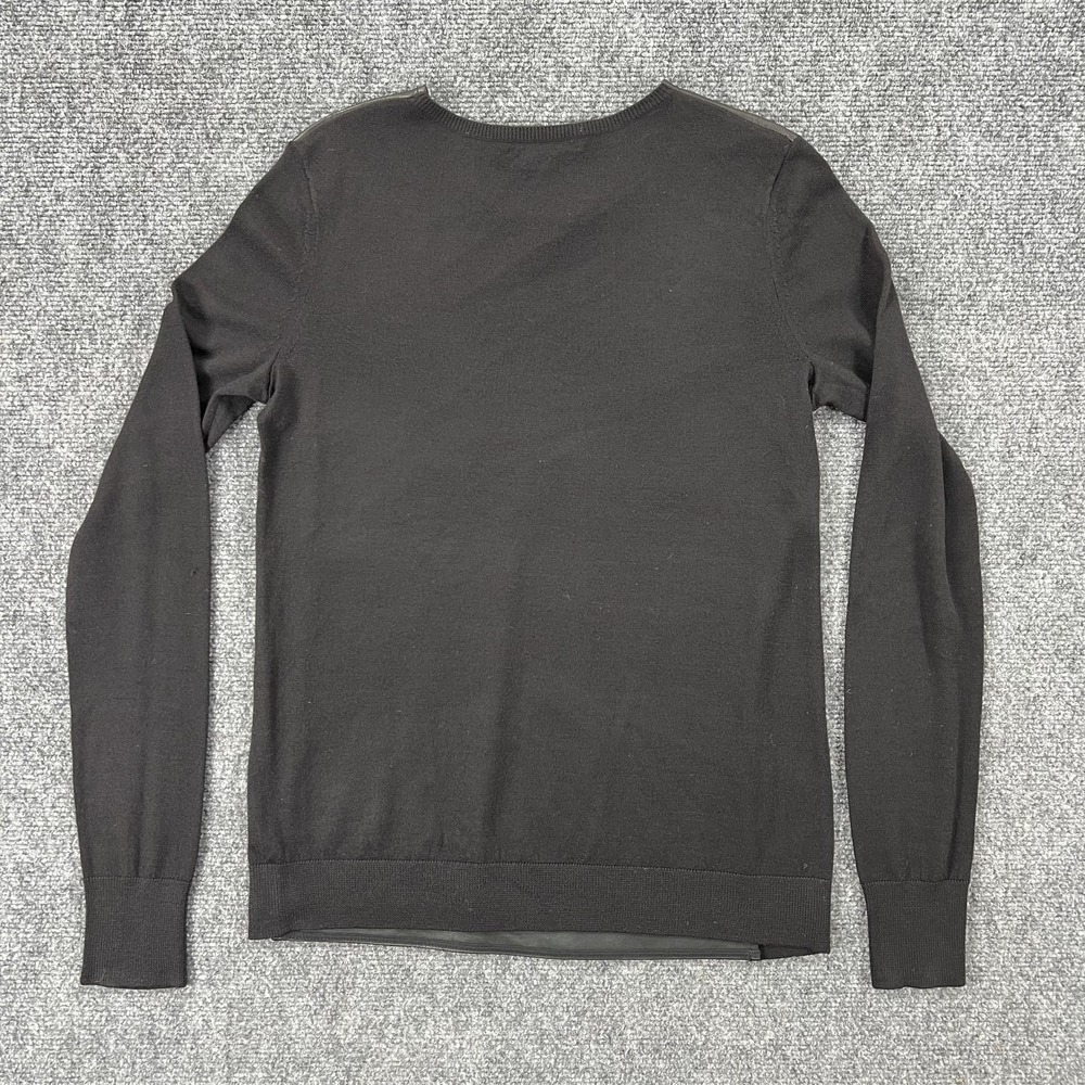 Vince Sweater Womens XS Black Lamb Leather Front Wool Knit Crew Pullover - Picture 2 of 9